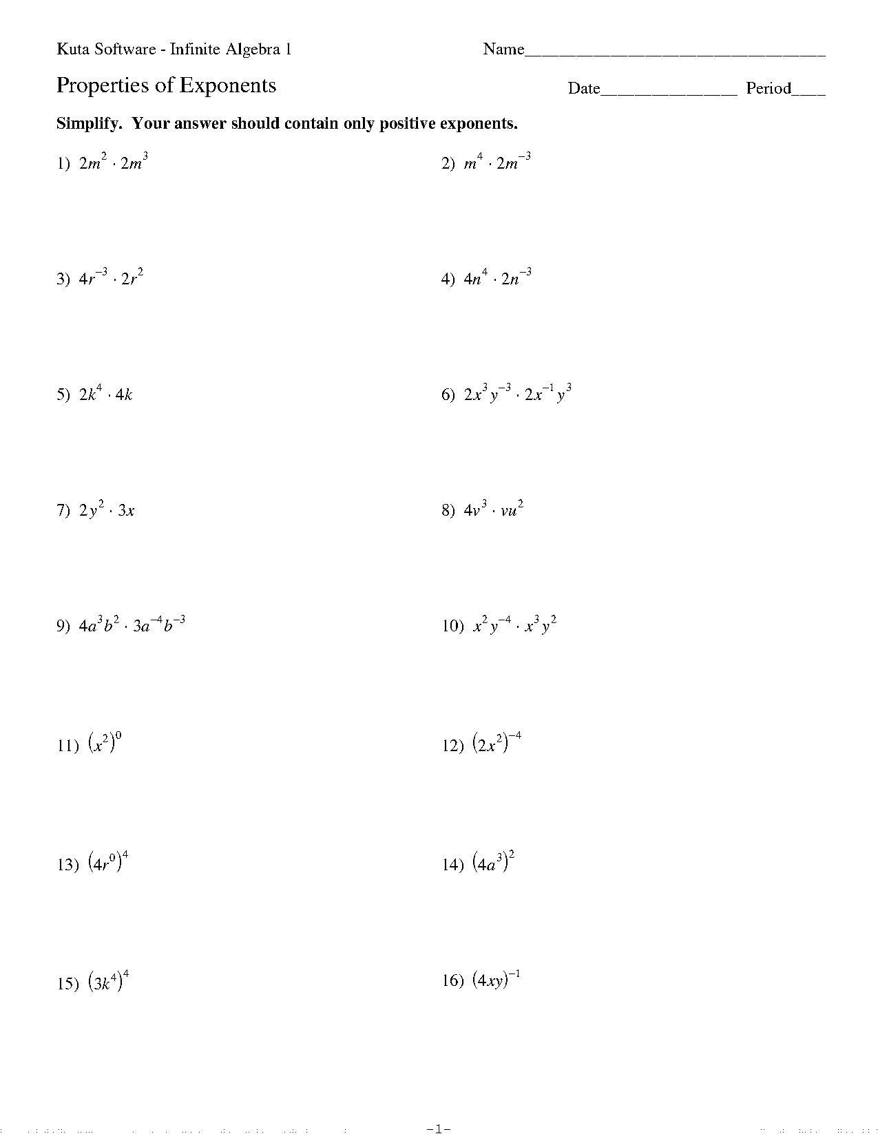 properties of exponents worksheet with answers