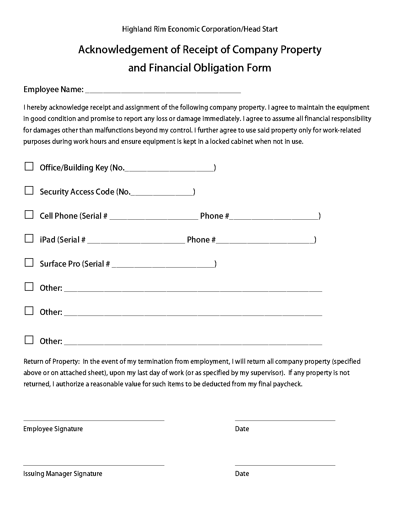 sample letter to employee to return company property