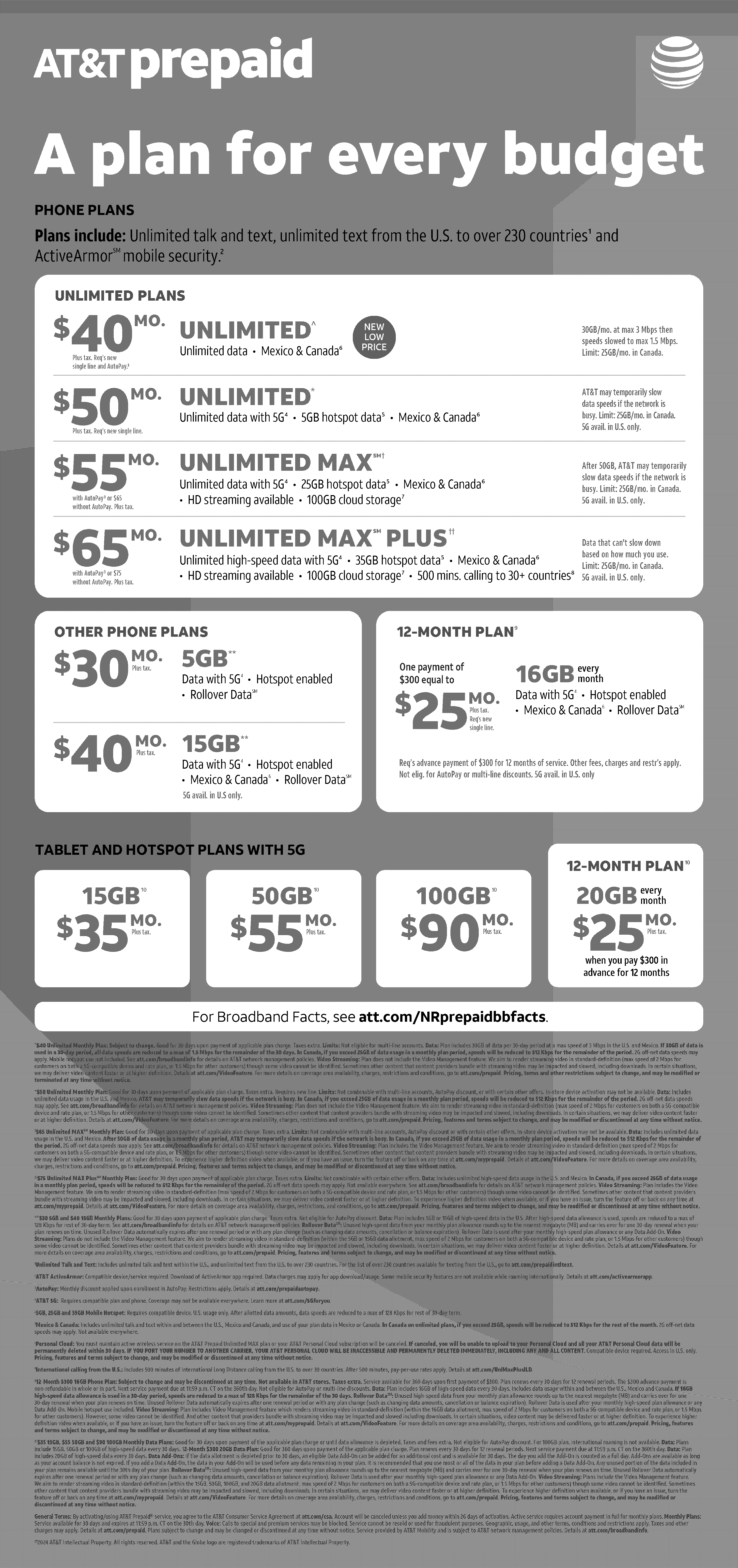 att phone plan prices