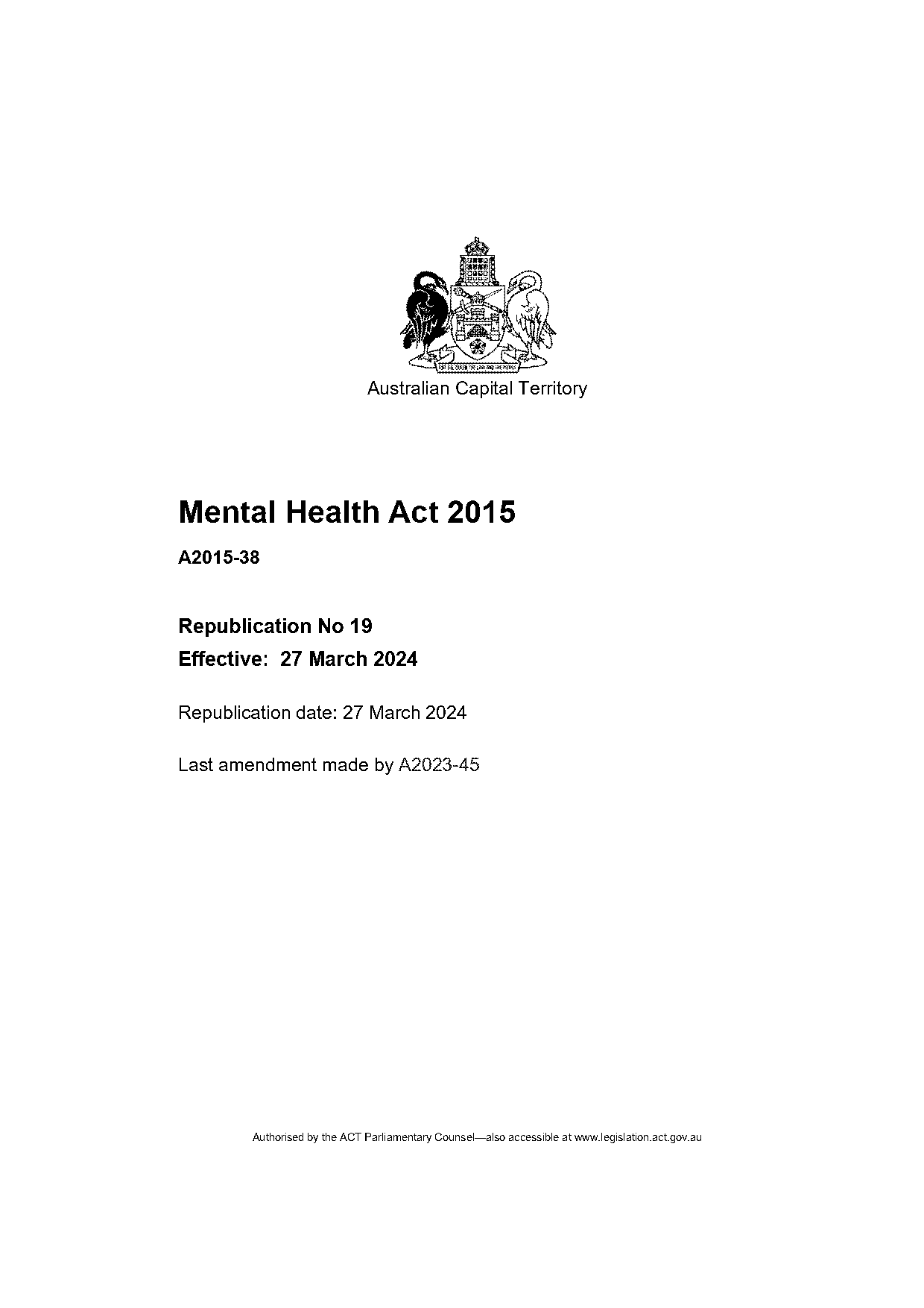 mental health act canberra