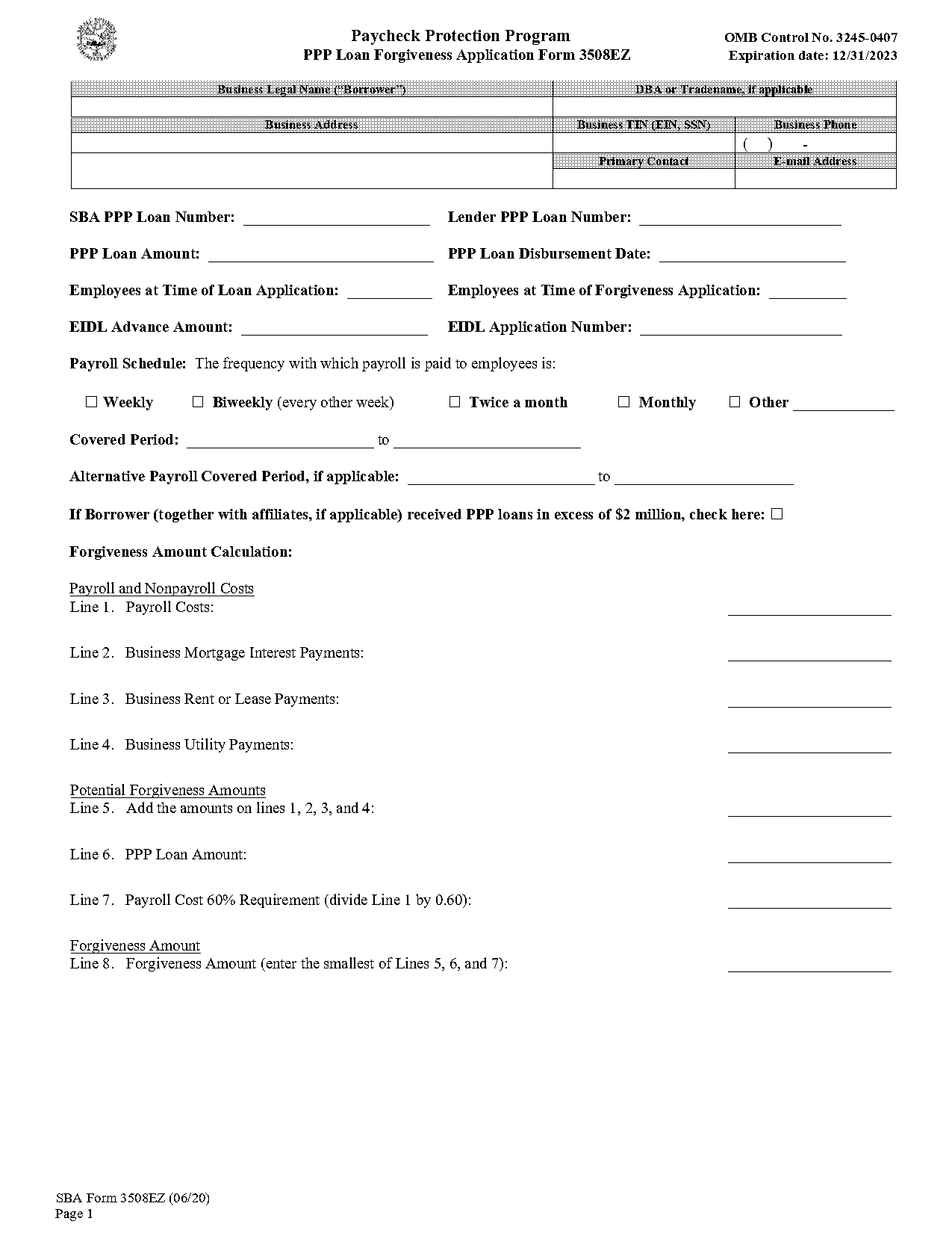 ppp loan form application