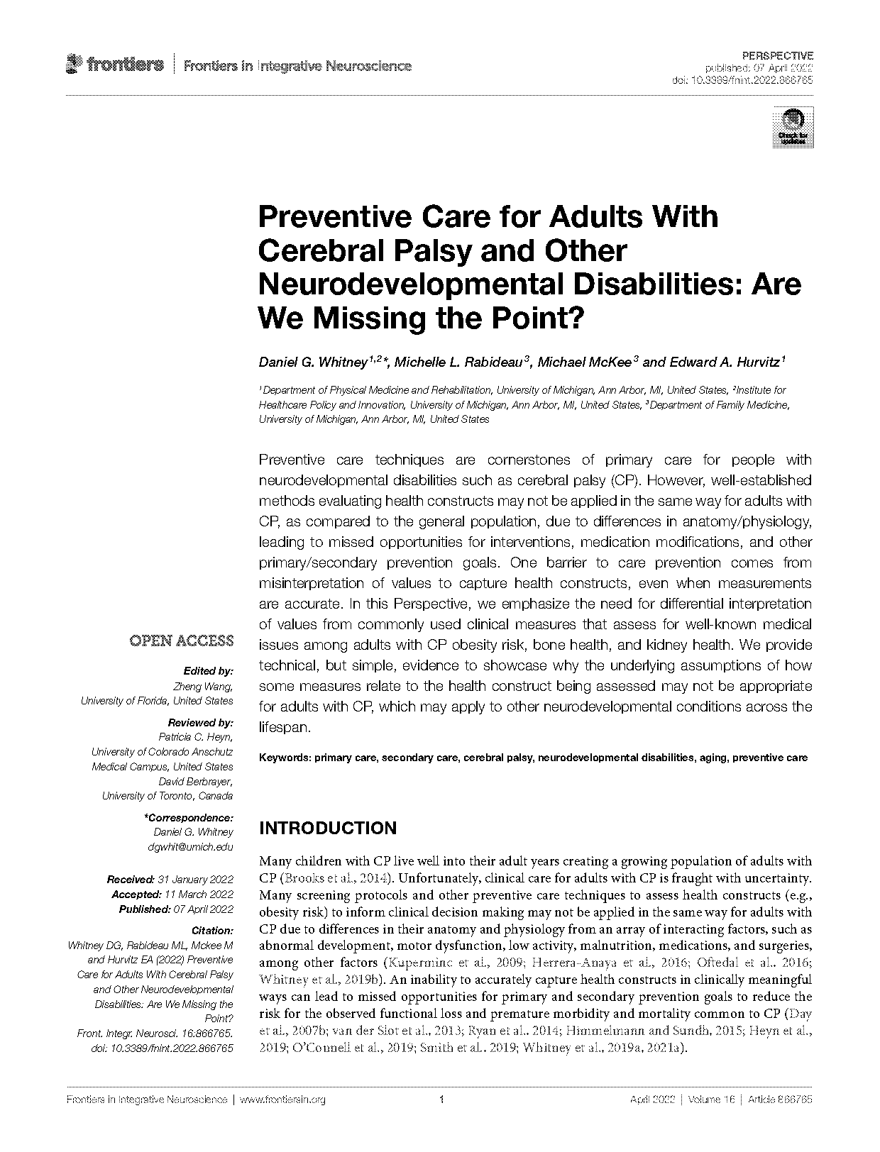 neurodevelopmental frame of reference cerebral palsy