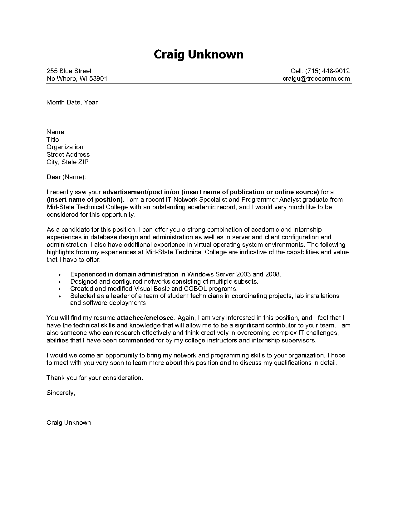 programmer cover letter sample