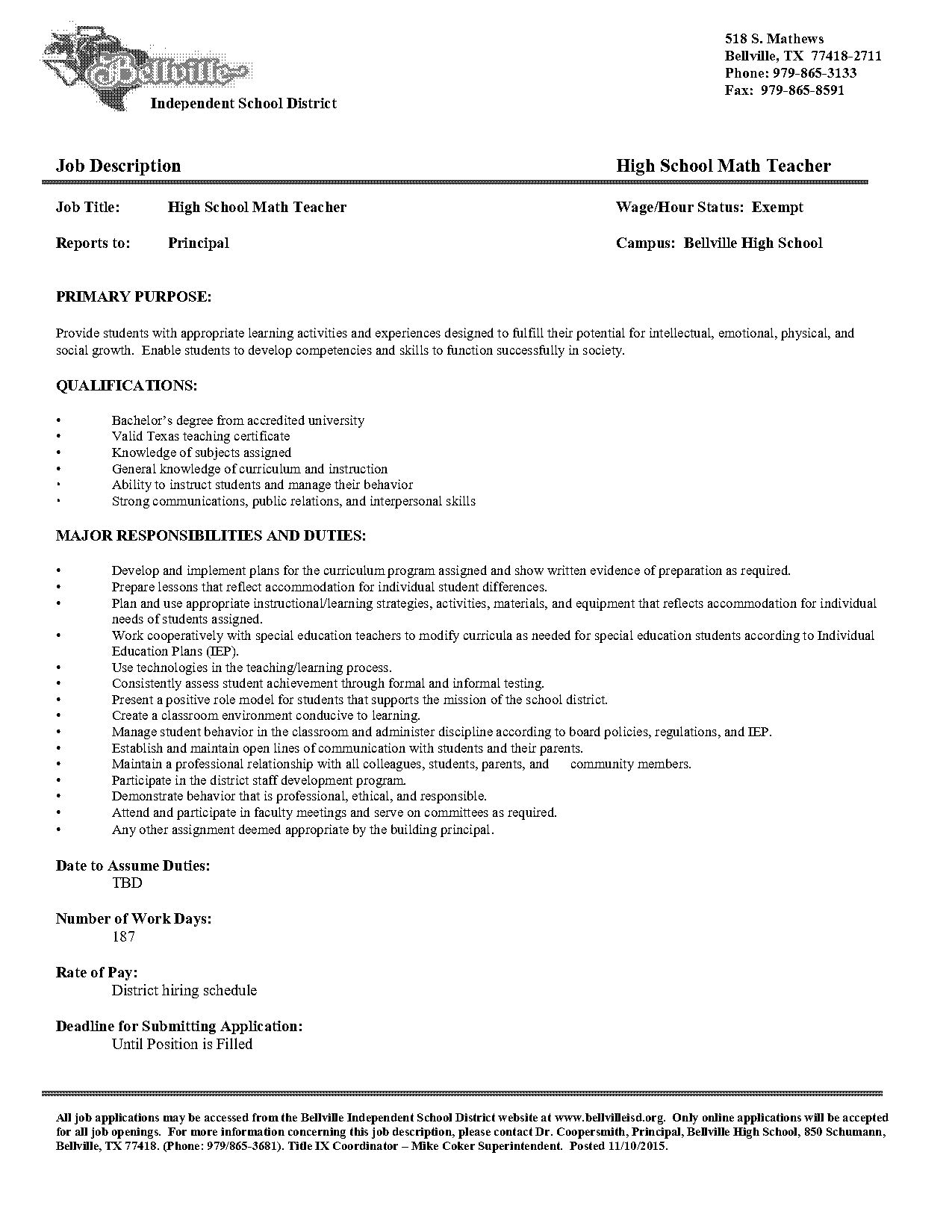 high school math teacher requirements texas