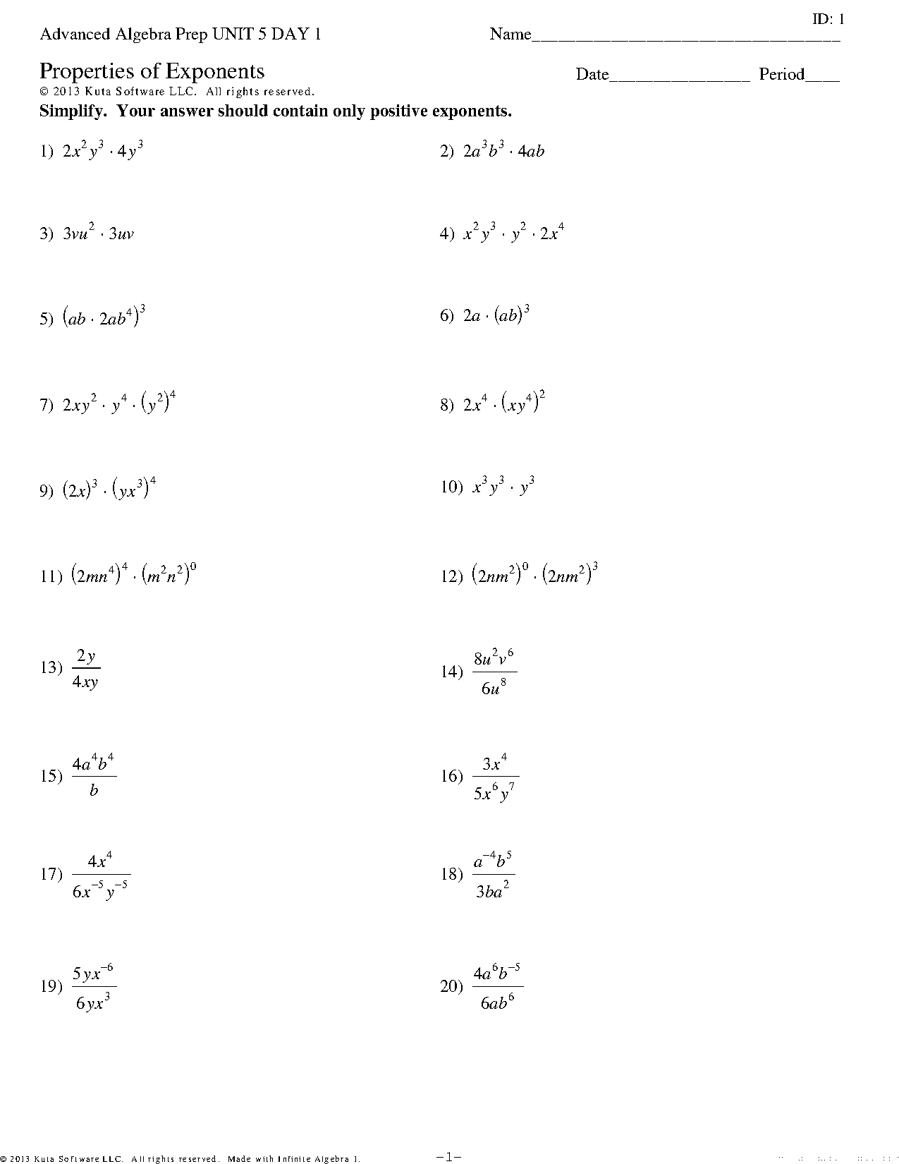 properties of exponents worksheet with answers