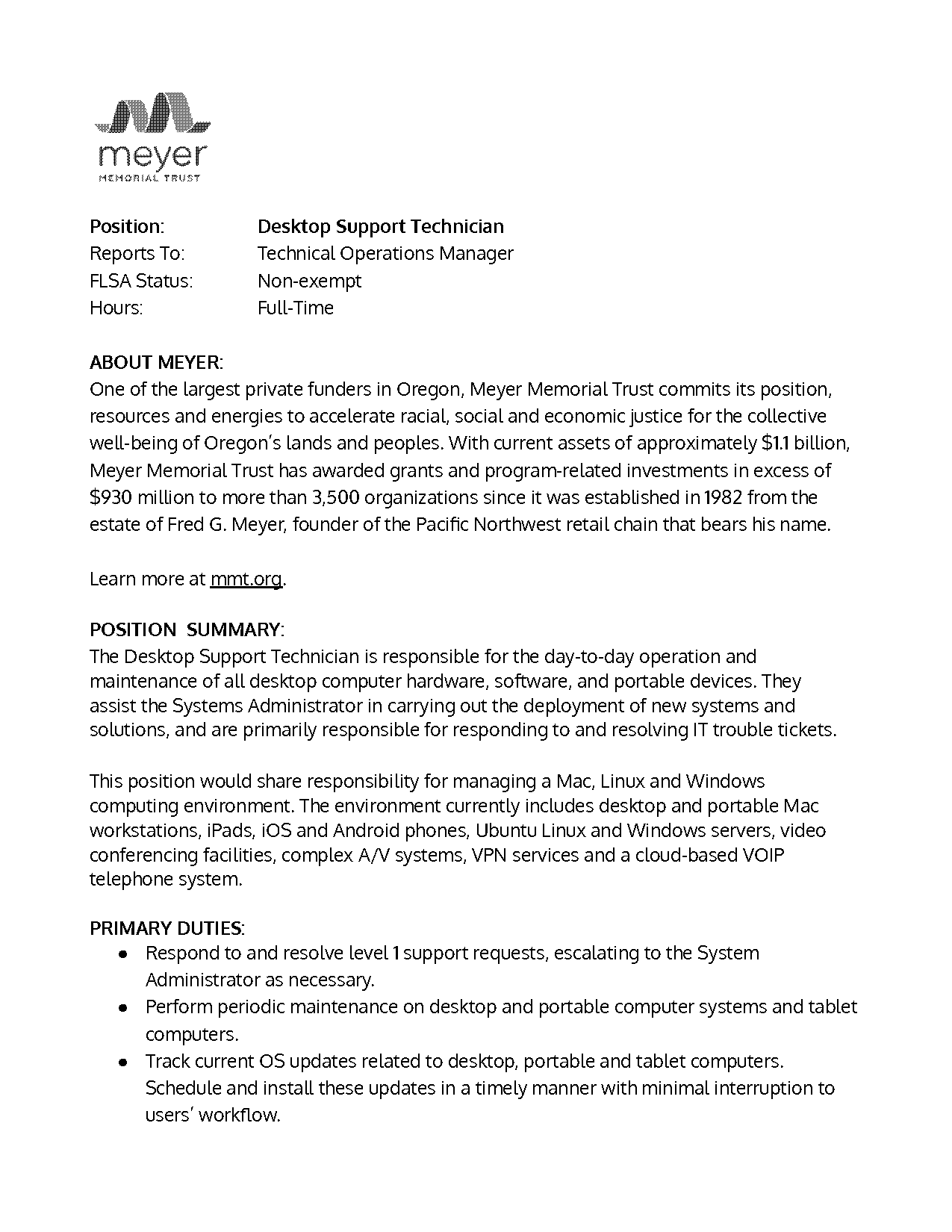 desktop support office resume