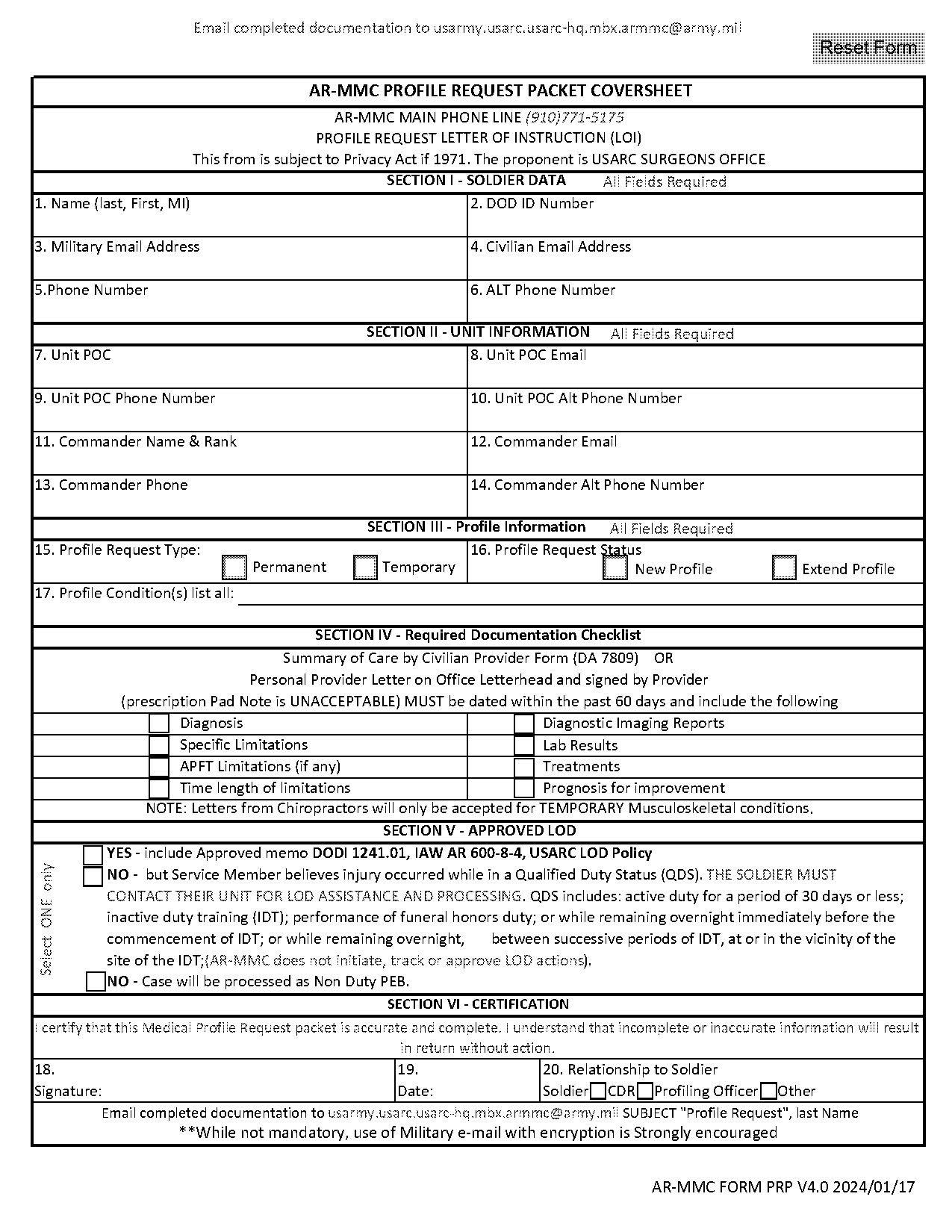 act authorization request form army