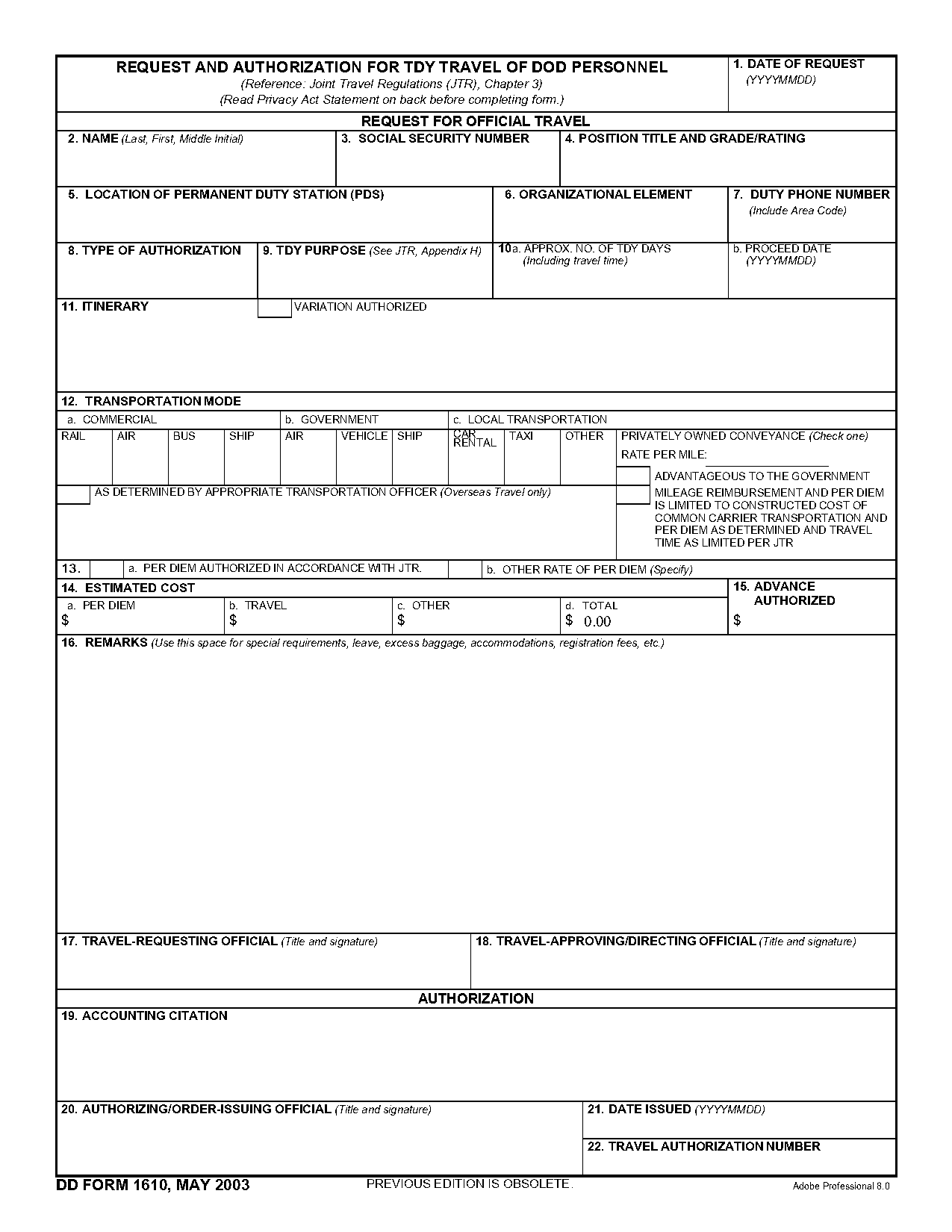 act authorization request form army