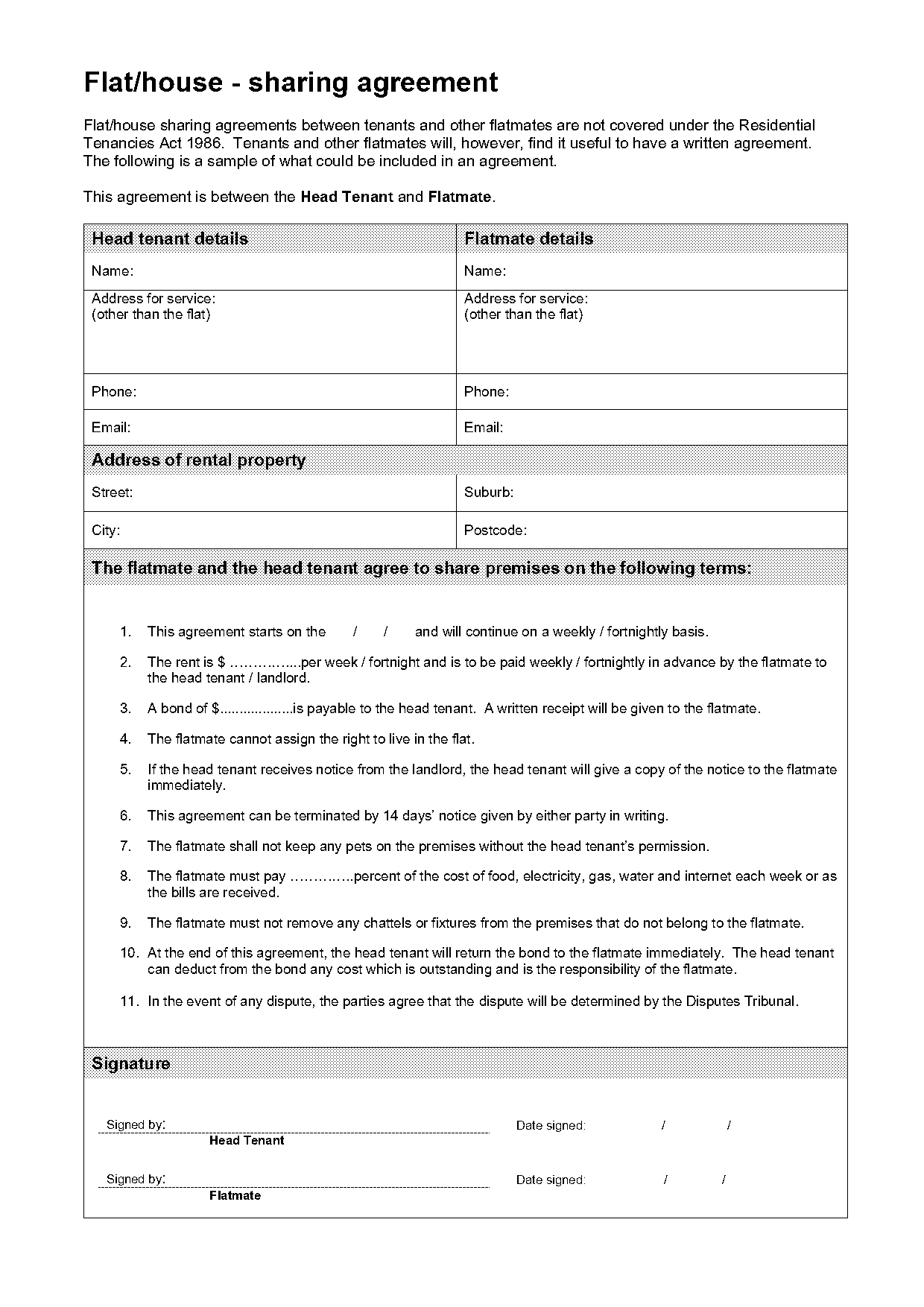 lodger agreement template pdf