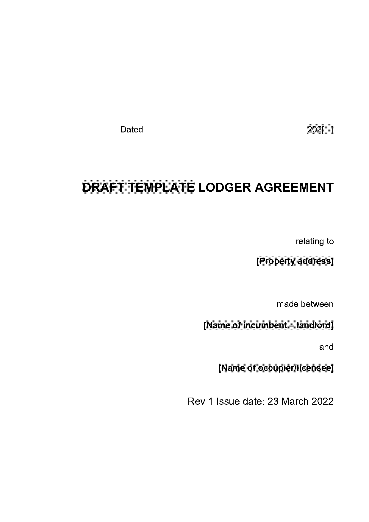 lodger agreement template pdf