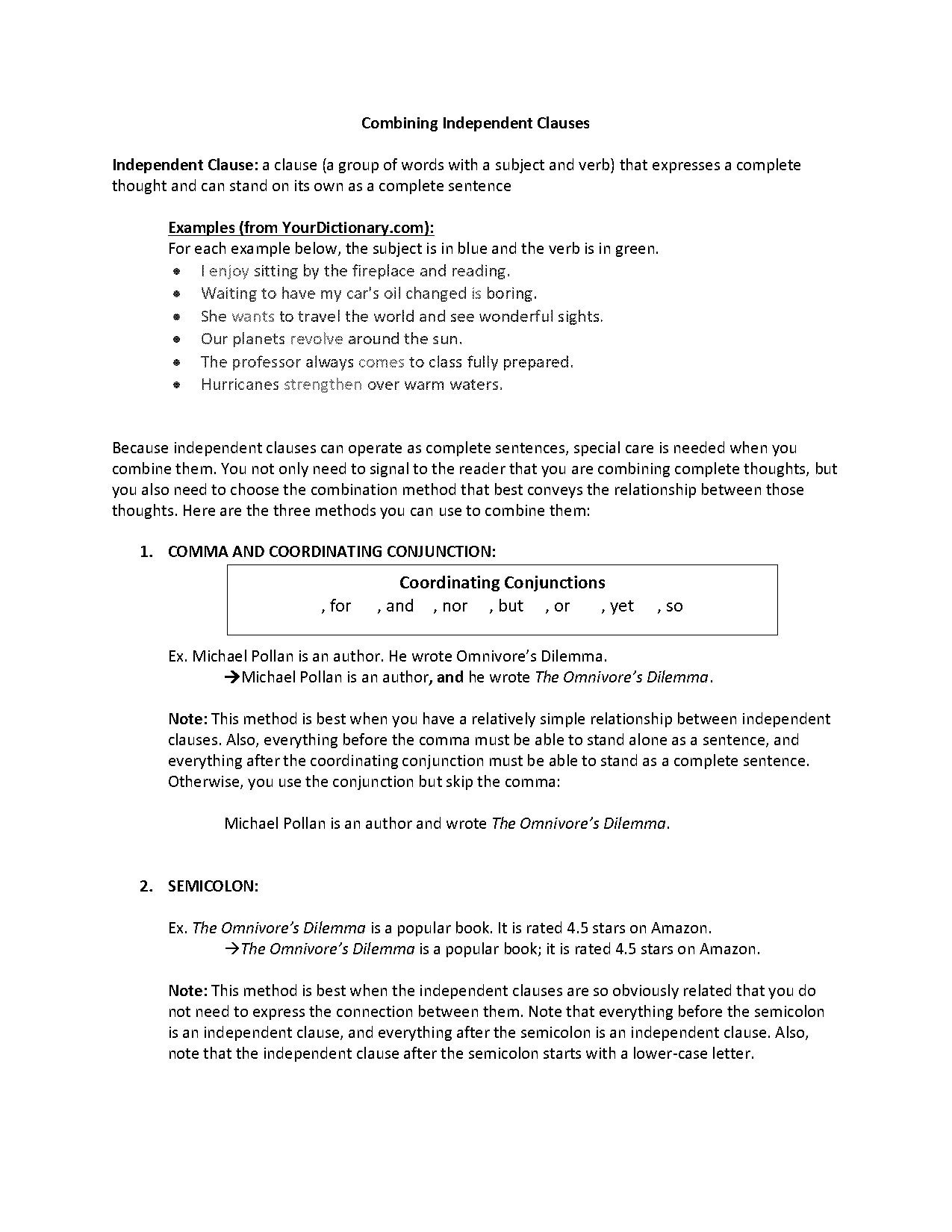 what are independent clauses examples