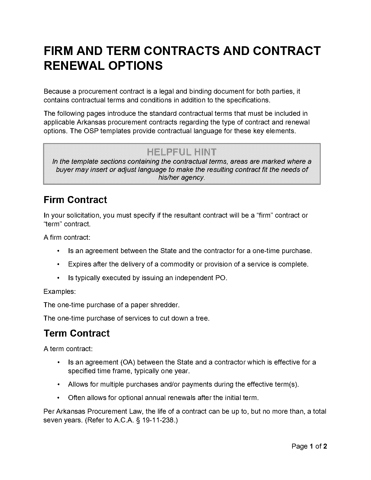 annual renewable term contract