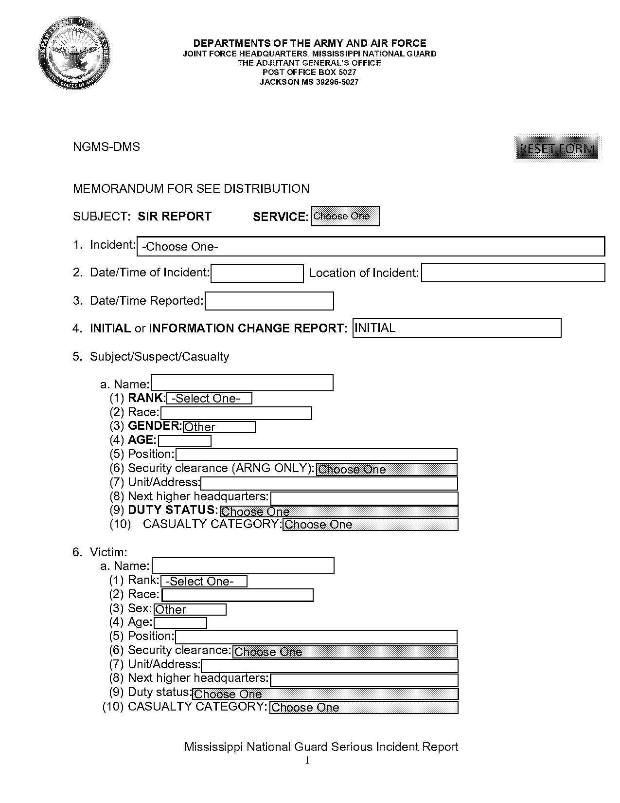 army serious incident report form