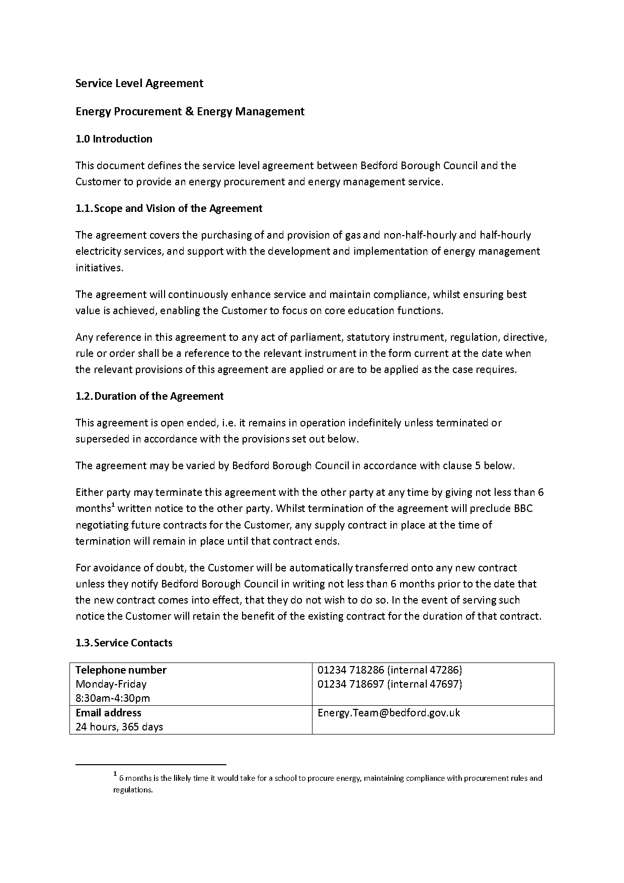 simple internal service level agreement template