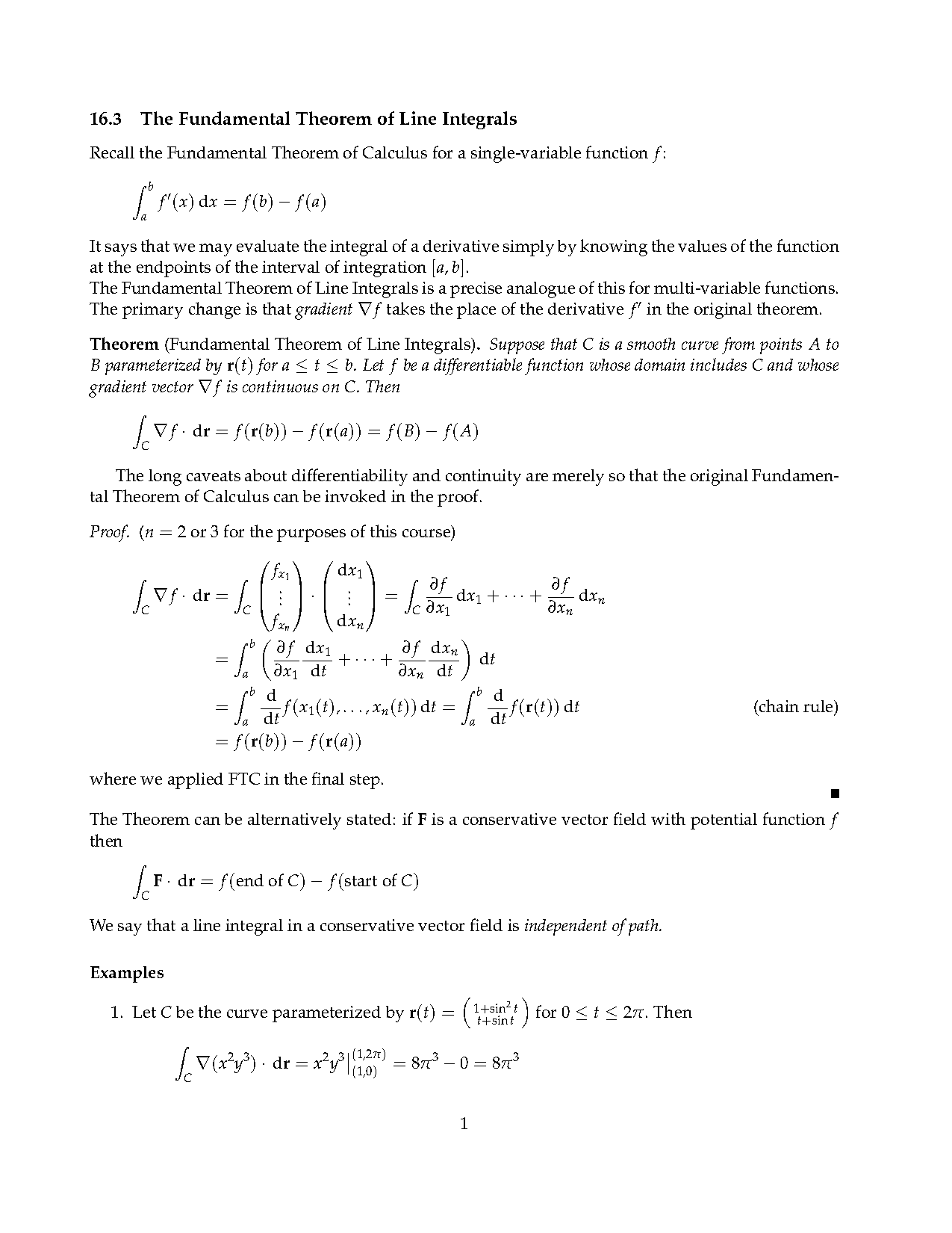 use the fundamental theorem of line integrals to evaluate