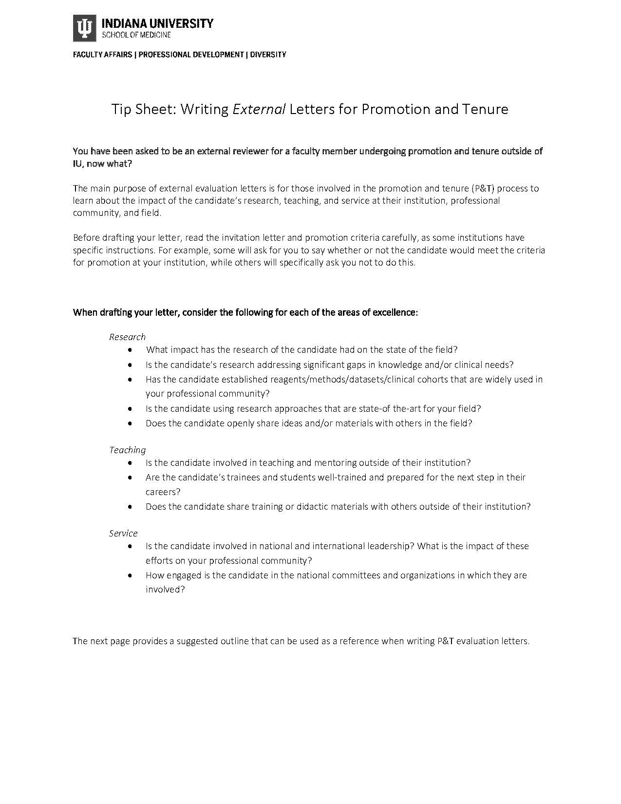 format for letter of recommendation for tenure