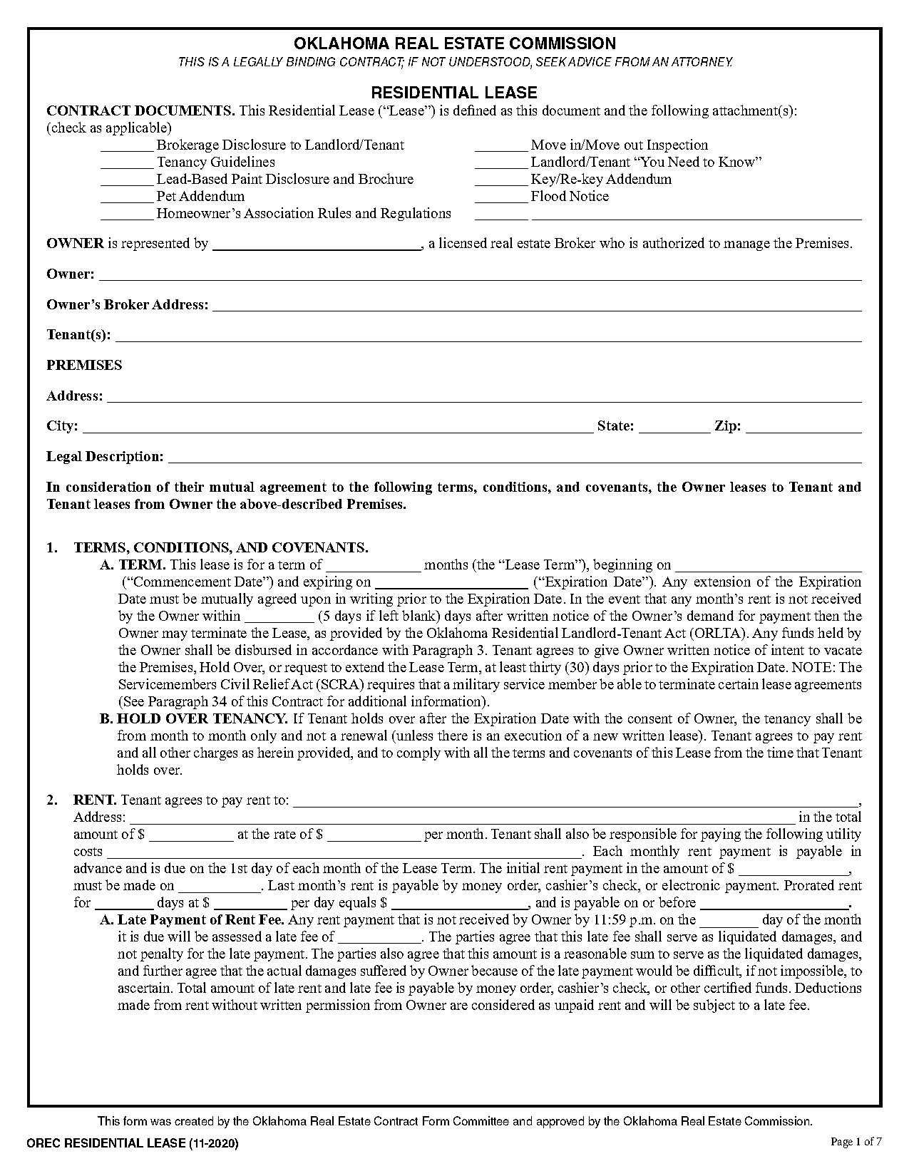 oklahoma real estate commission contract forms