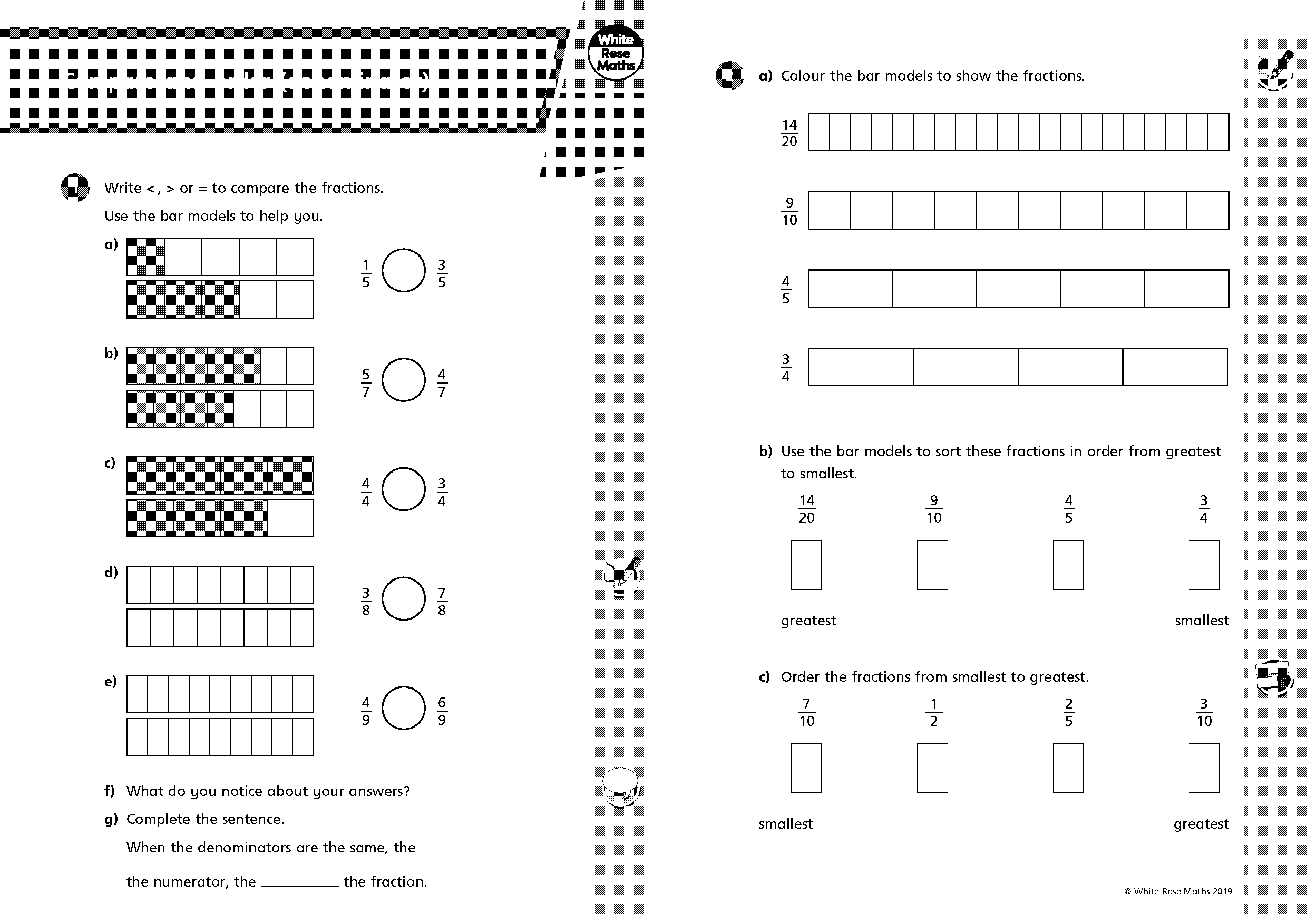 comparing and ordering fractions worksheet