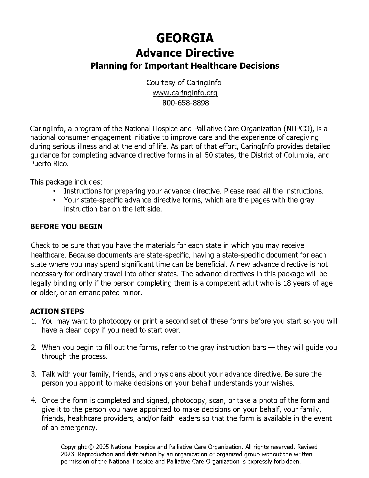 free advance directive forms georgia