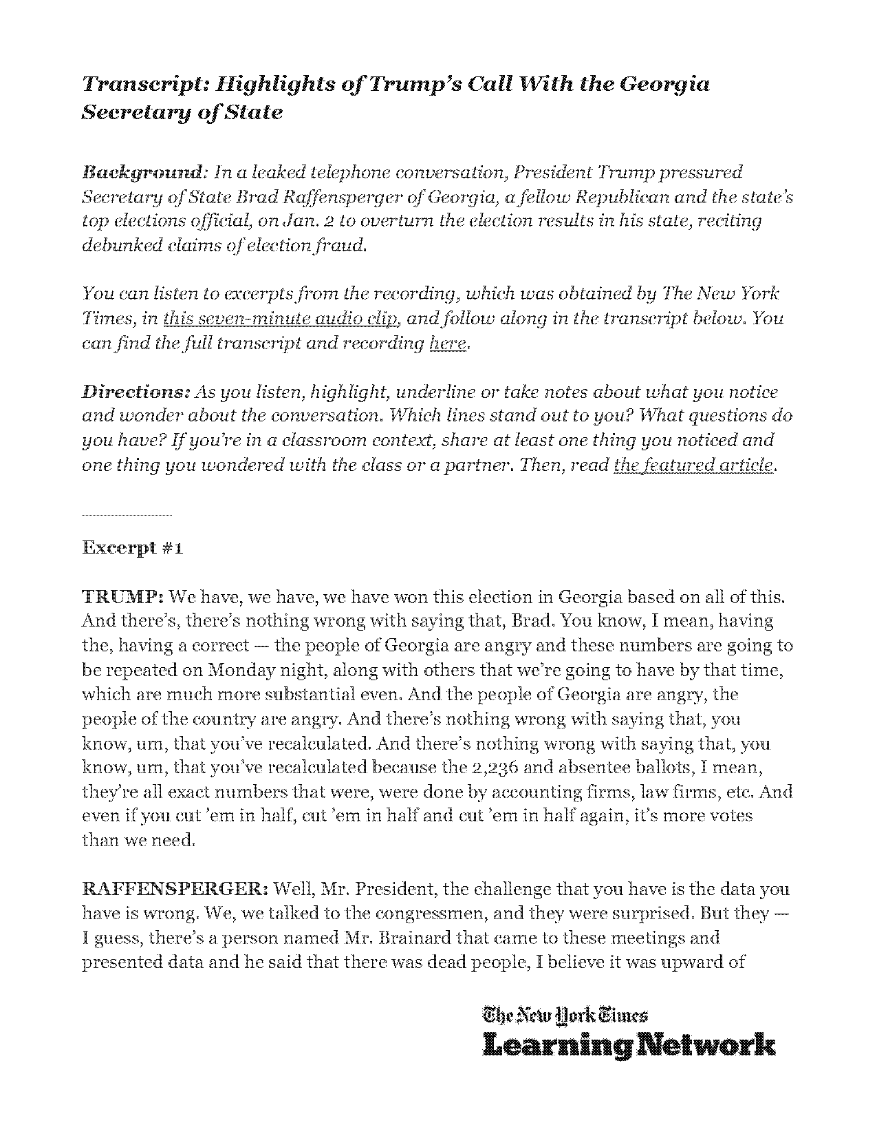 trump georgia secretary of state phone call transcript