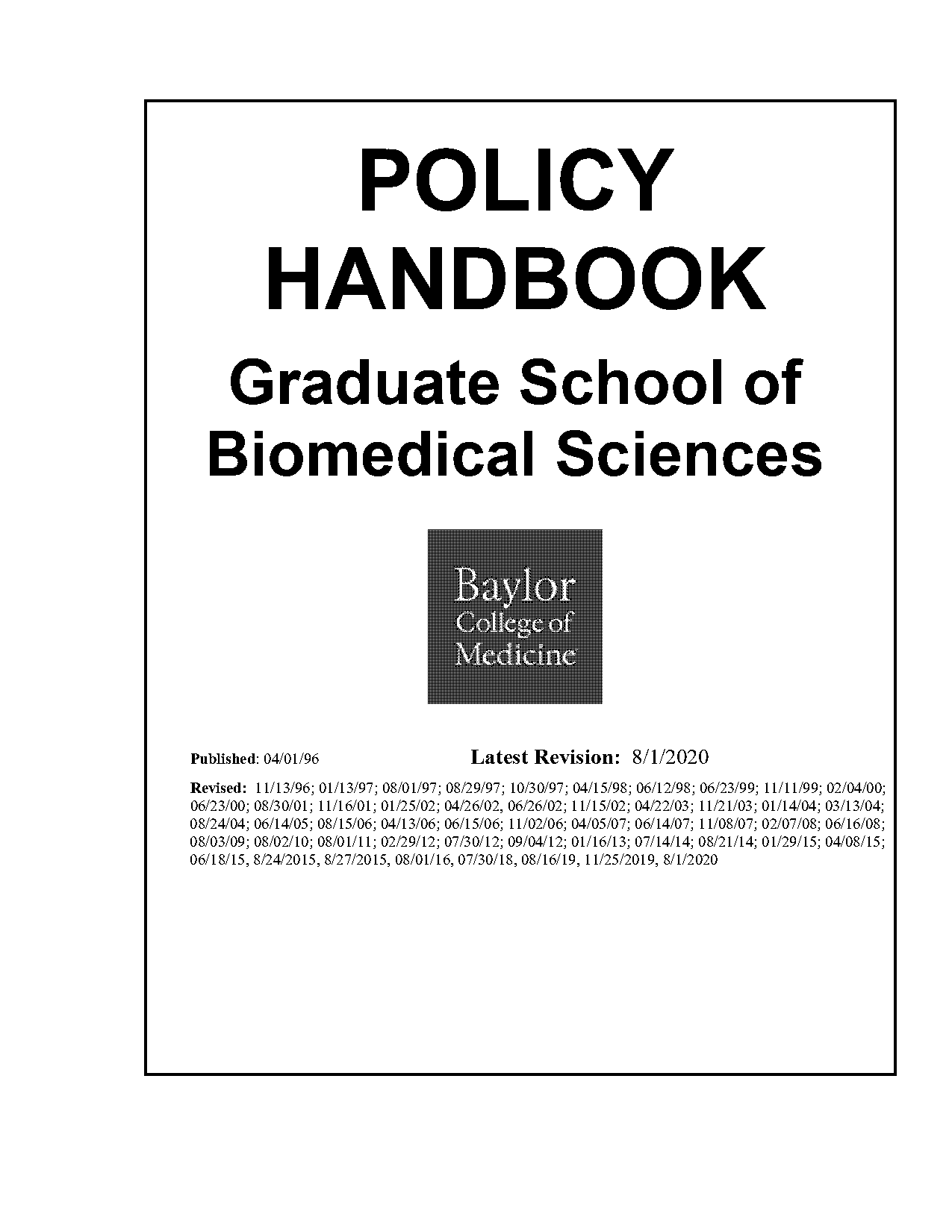 baylor college of medicine graduate student handbook