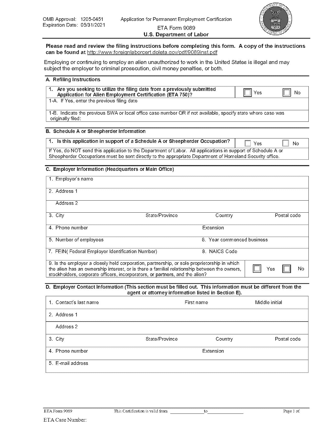 application for allien worker form