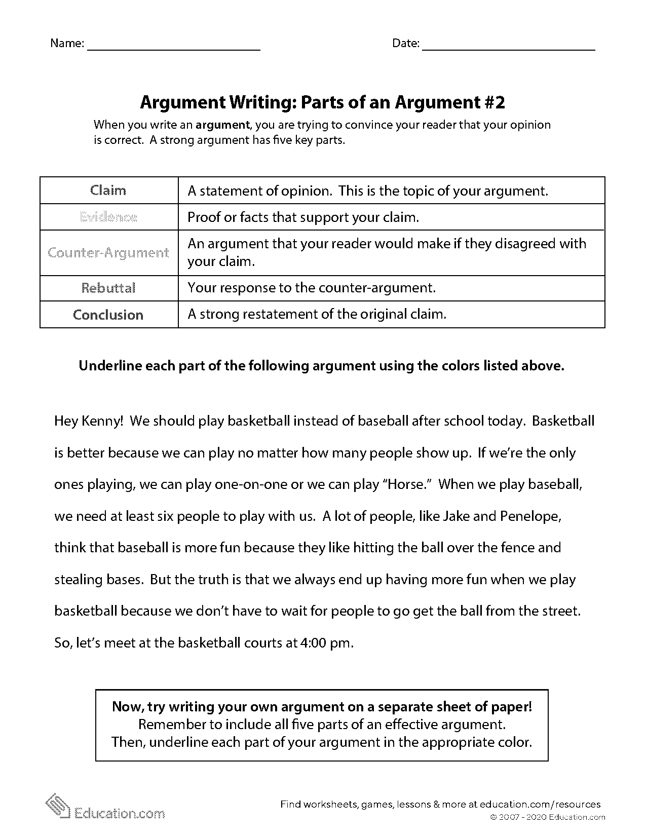 argument worksheet pdf middle school