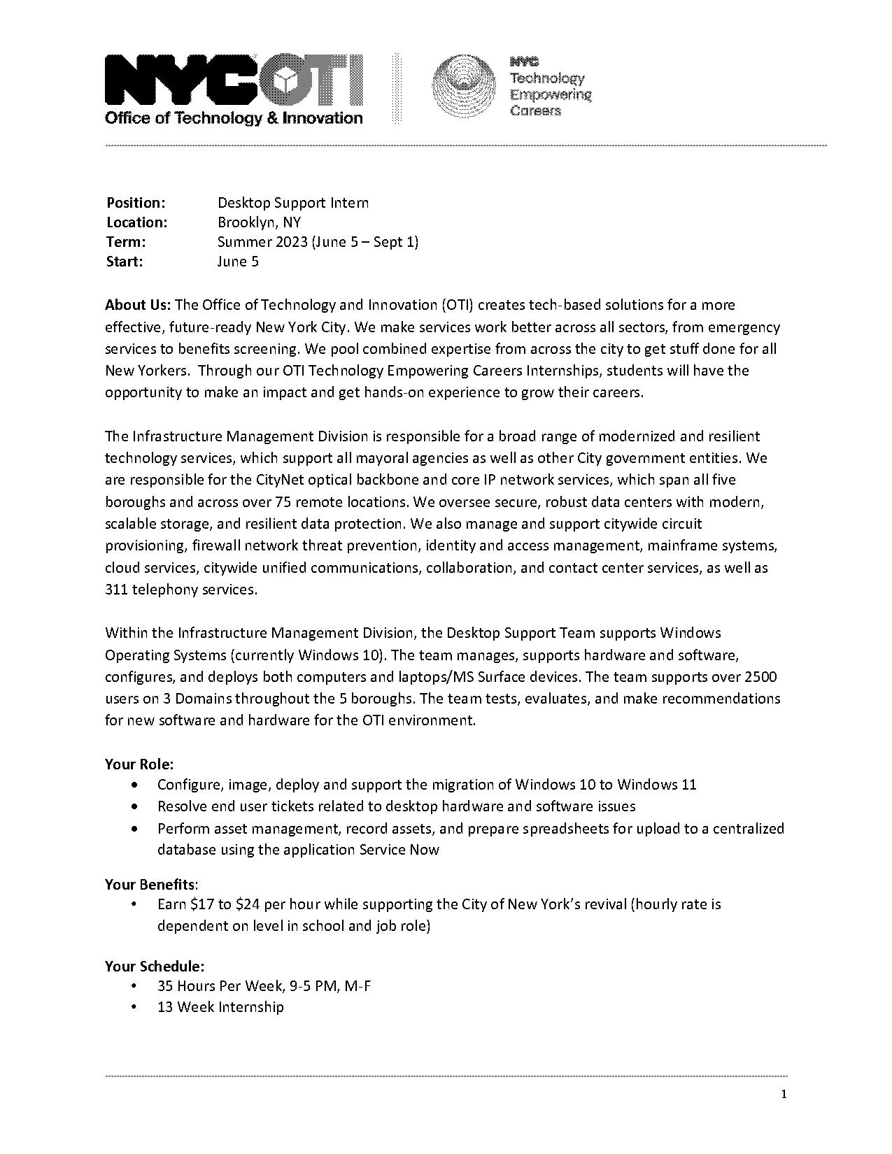 desktop support office resume