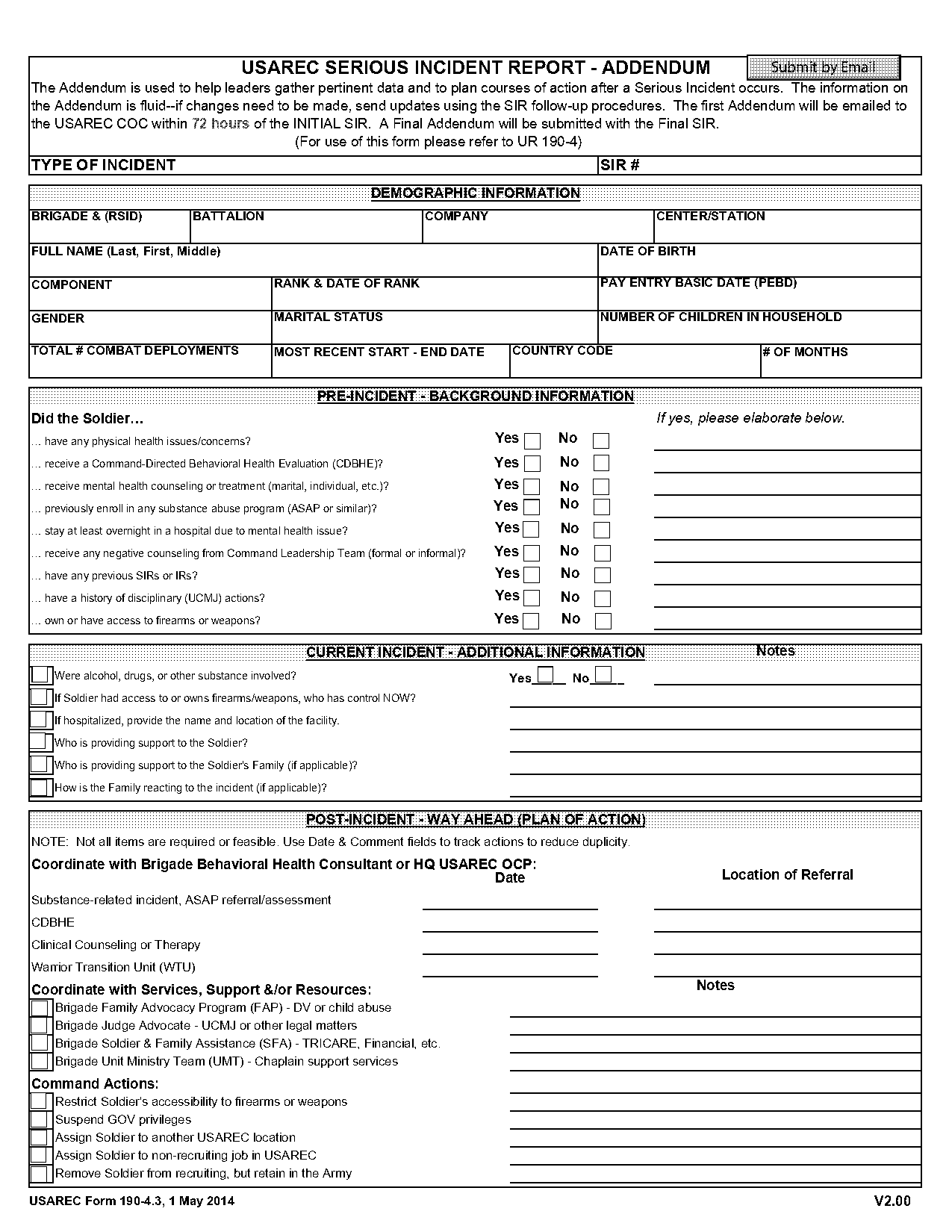 army serious incident report form