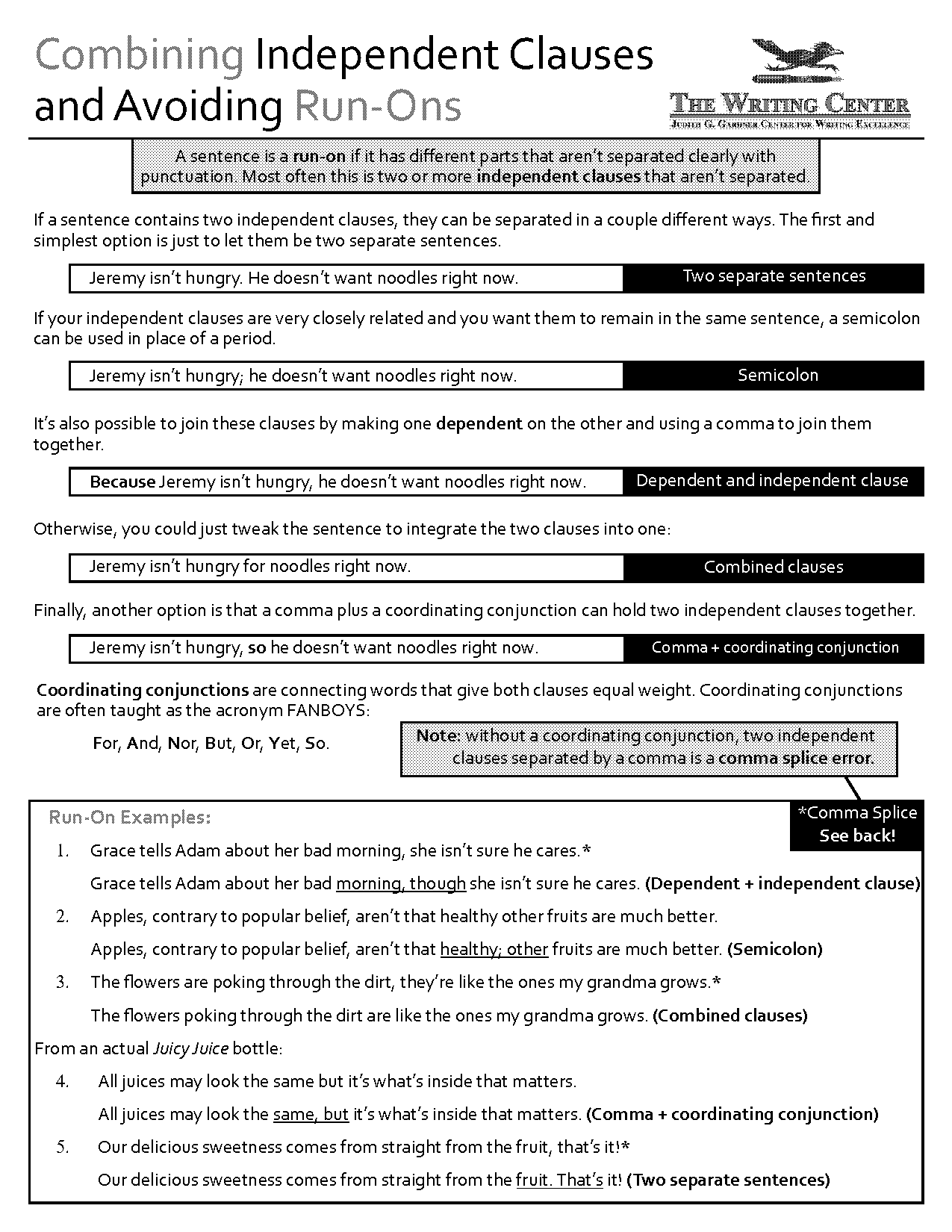 what are independent clauses examples