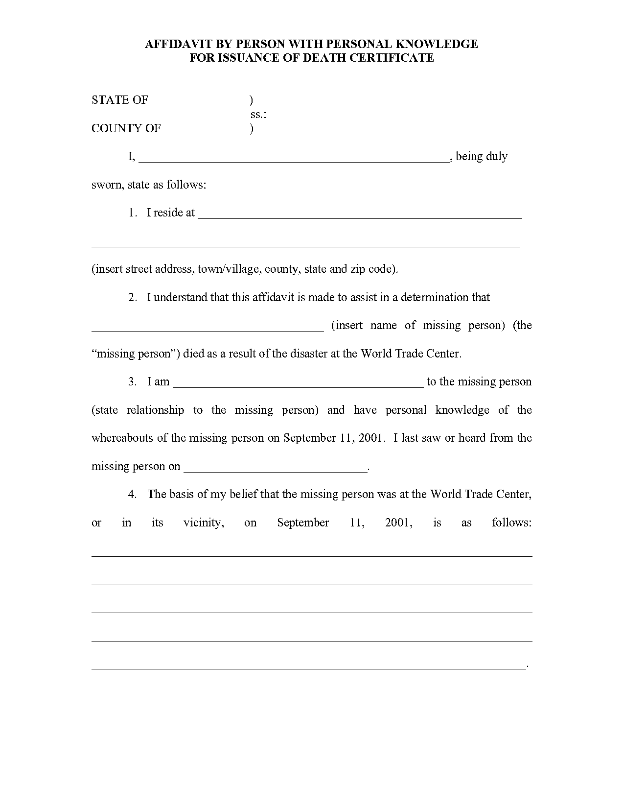 affidavit of personal knowledge of relationship sample