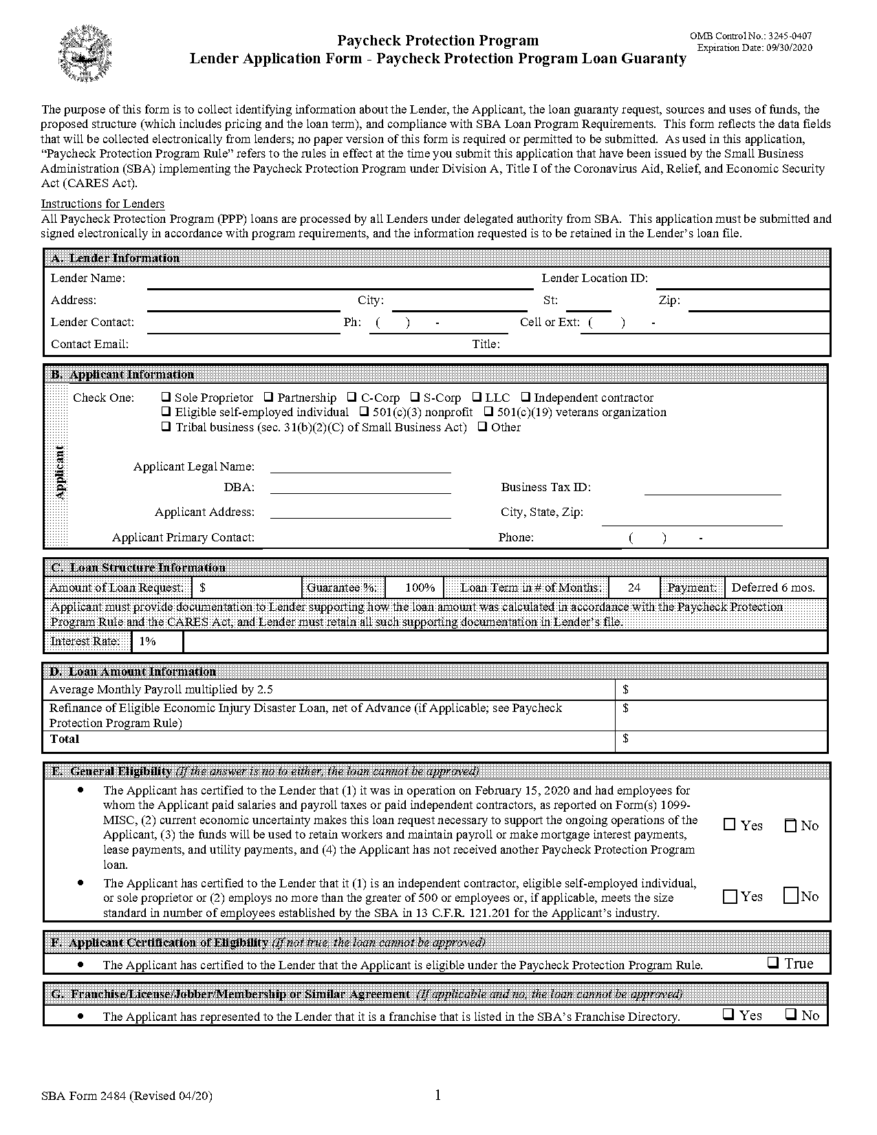 ppp loan form application