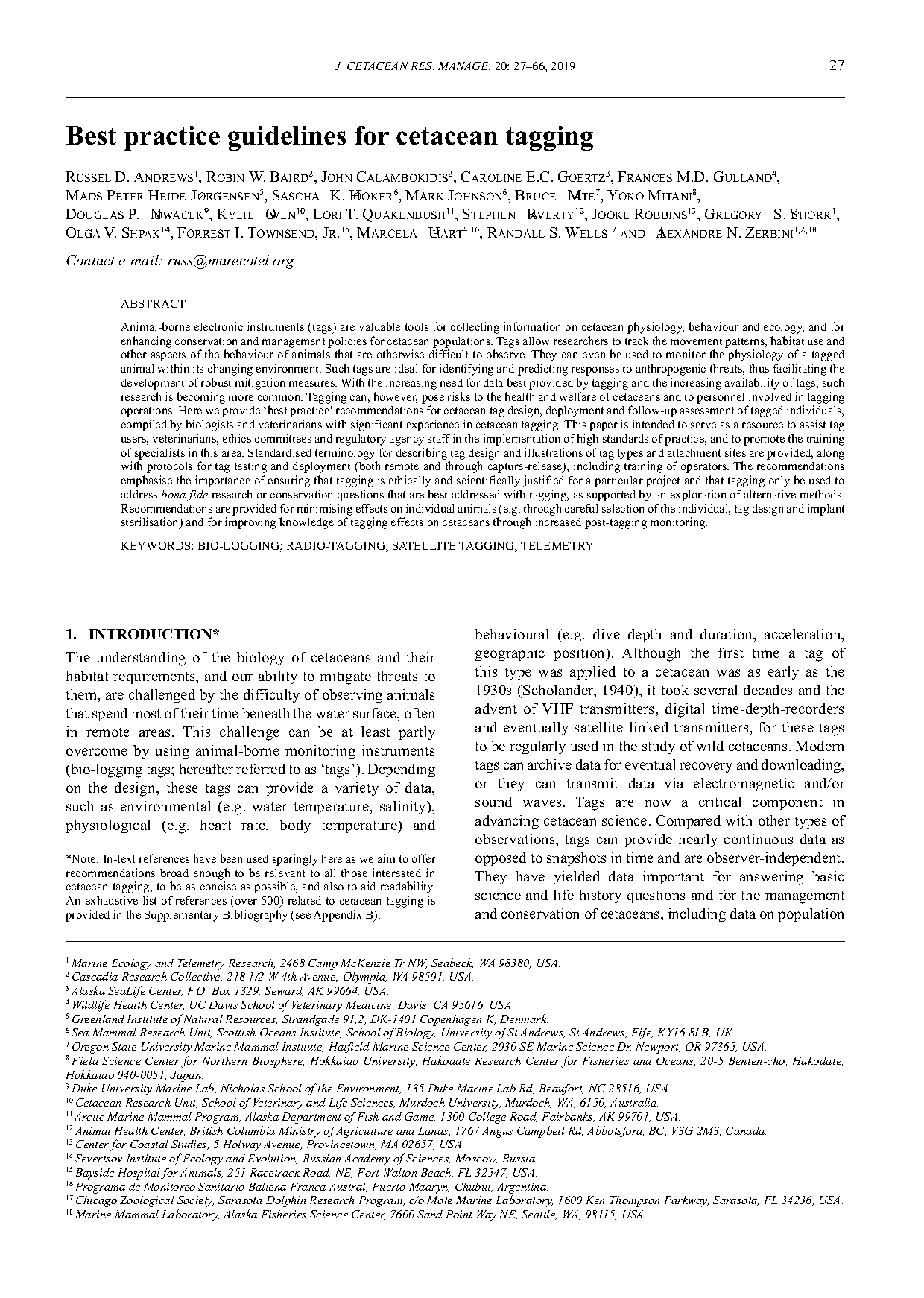 an evaluation of tehniqes for tagging odontocete cetaceans