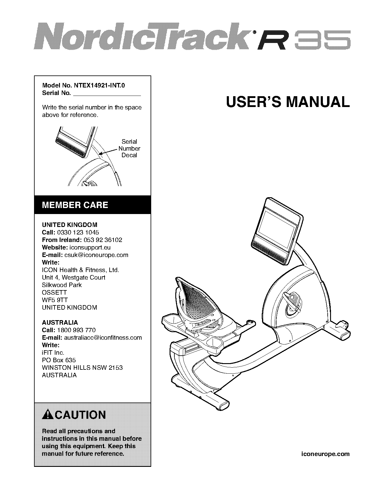 nordictrack recumbent bike manual