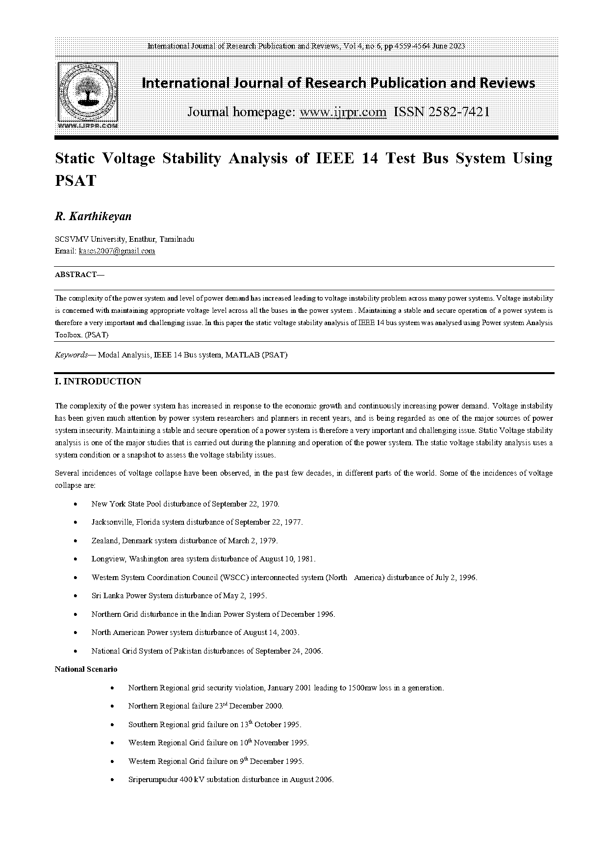 voltage stability evaluation using modal analysis