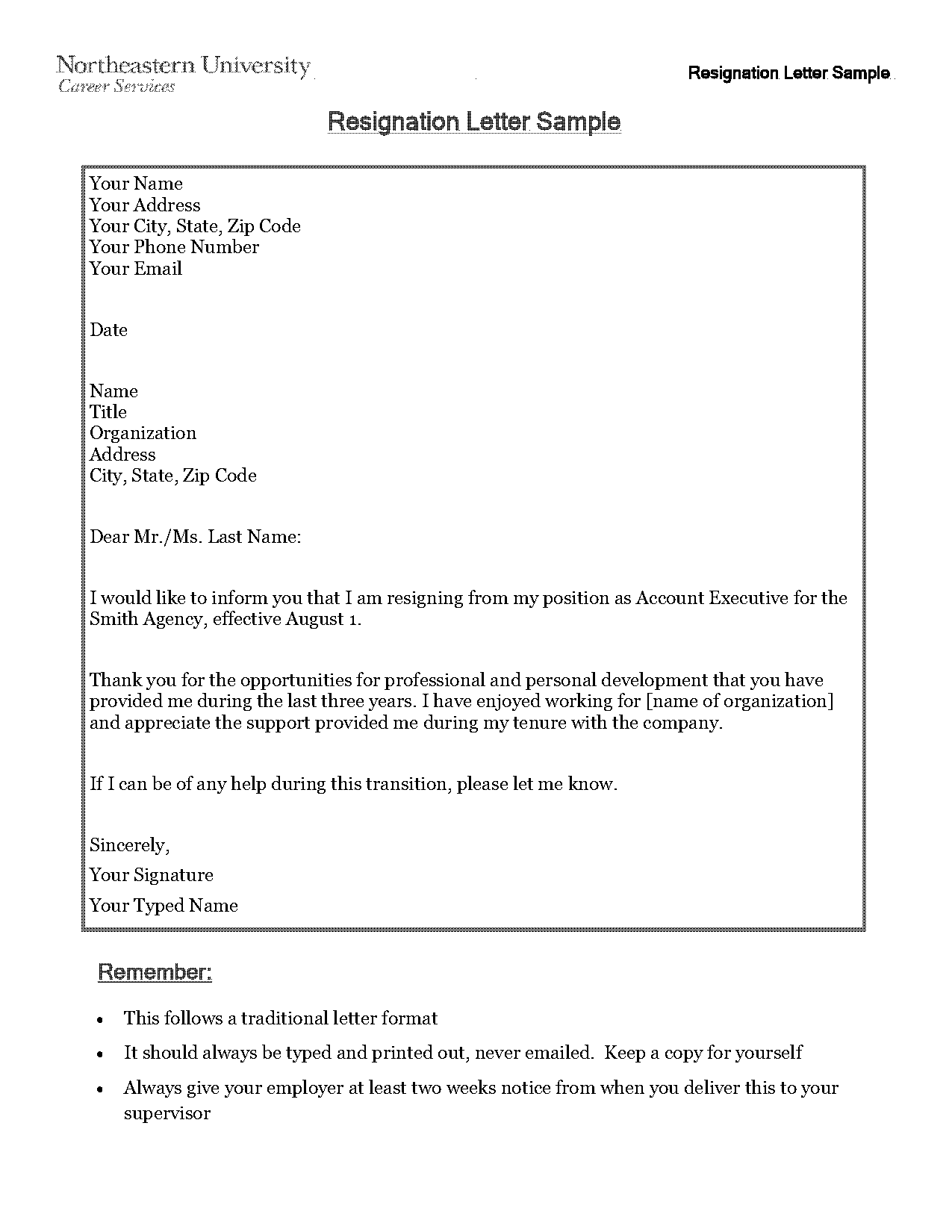 two weeks notice letter template